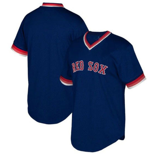 Custom Boston Red Sox Mitchell & Ness Big & Tall Cooperstown Collection Mesh Wordmark V-Neck Jersey - Navy Baseball Jerseys