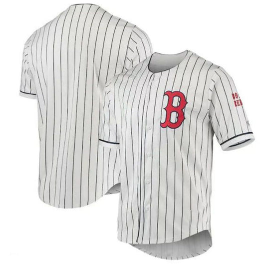 Custom Boston Red Sox True-Fan White Navy Pinstripe Jersey Baseball Jerseys