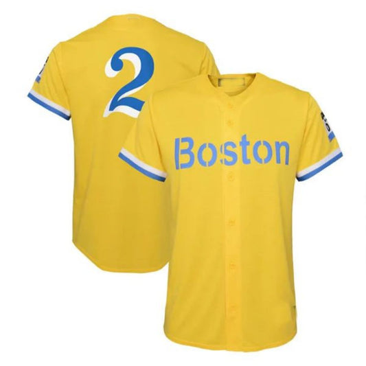 Boston Red Sox #2 Xander Bogaerts City Connect Replica Player Jersey - Gold Light Blue Baseball Jerseys