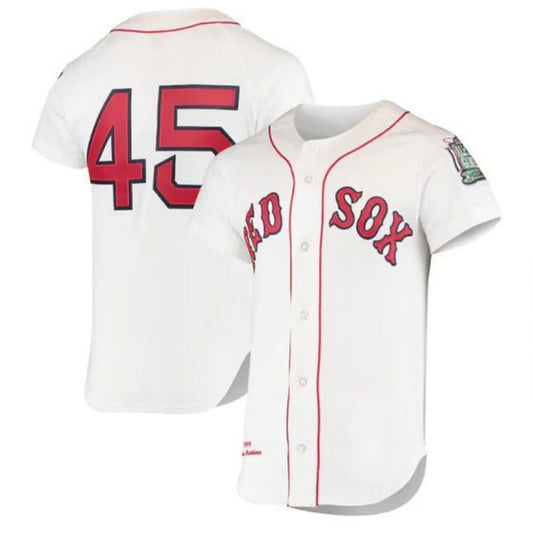Boston Red Sox #45 Pedro Martinez Mitchell & Ness 1999 Cooperstown Collection Home Authentic Player Jersey - White Baseball Jerseys