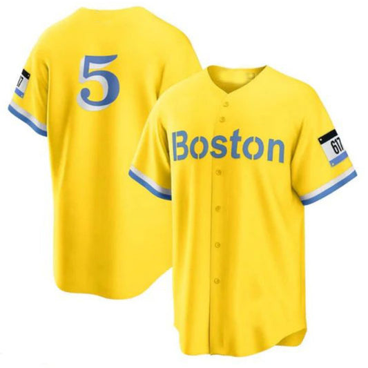 Boston Red Sox #5 Enrique Hernandez City Connect Replica Player Jersey - Gold Light Blue Baseball Jerseys