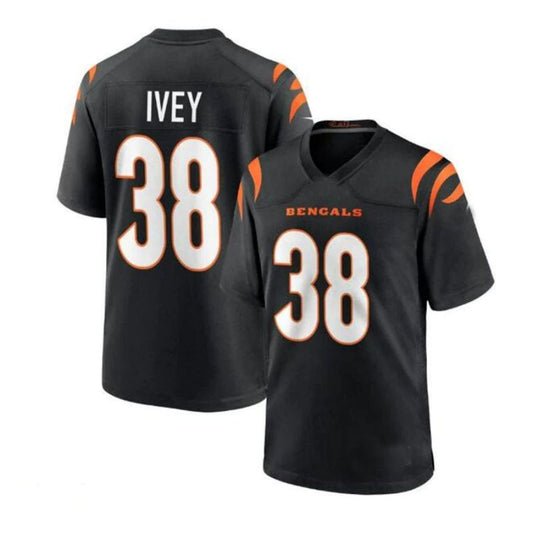 C.Bengals #38 D.J. Ivey Game Player Jersey - Black Stitched American Football Jerseys