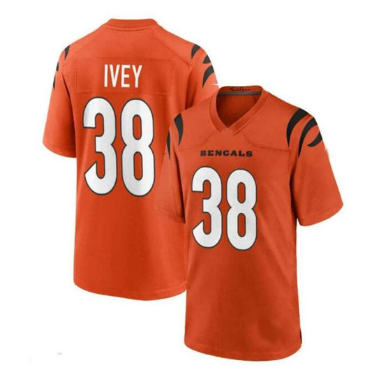 C.Bengals #38 D.J. Ivey Game Player Jersey - Orange Stitched American Football Jerseys