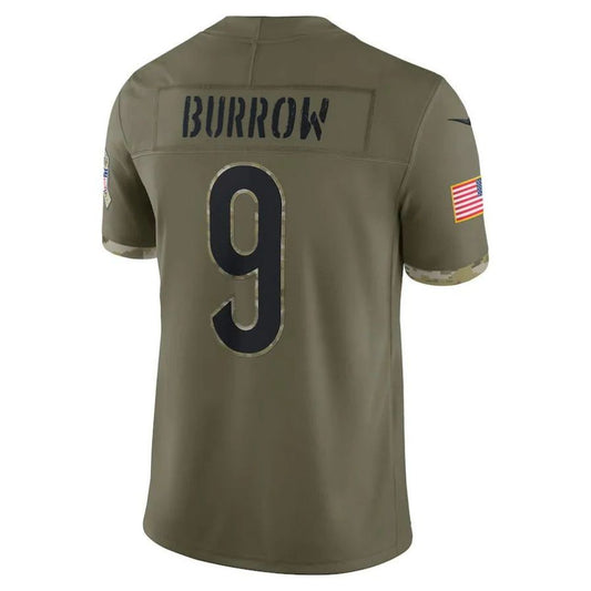 C.Bengals #9 Joe Burrow Olive 2022 Salute To Service Limited Player Jersey Stitched American Football Jerseys