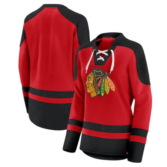 Custom C.Blackhawks Fanatics Branded Net Gain Fleece V-Neck Pullover Sweatshirt Red Black Stitched American Hockey Jerseys