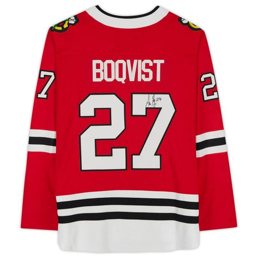 C.Blackhawks #27 Adam Boqvist Fanatics Authentic Autographed Fanatics Breakaway Jersey Red Stitched American Hockey Jerseys