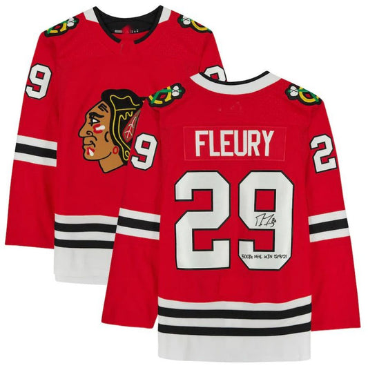 C.Blackhawks #29 Marc-Andre Fleury Authentic Autographed Red Jersey Red Stitched American Hockey Jerseys