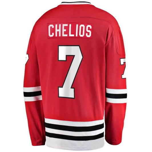 C.Blackhawks #7 Chris Chelios Fanatics Branded Premier Breakaway Retired Player Jersey Red Stitched American Hockey Jerseys