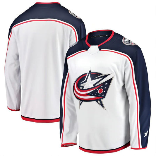 Custom C.Blue Jackets Fanatics Branded Breakaway Away Jersey White Stitched American Hockey Jerseys