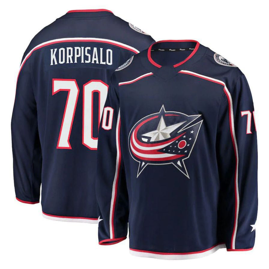 C.Blue Jackets #70 Joonas Korpisalo Fanatics Branded Breakaway Jersey Navy Stitched American Hockey Jerseys