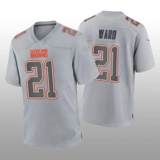 C.Browns #21 Denzel Ward Gray Atmosphere Game Player Jersey Stitched American Football Jerseys