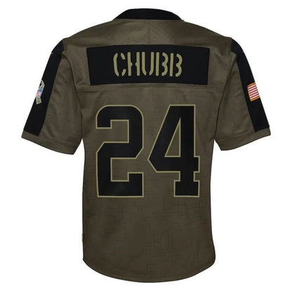 C.Browns #24 Nick Chubb Olive 2021 Salute To Service Game Jersey Stitched American Football Jerseys