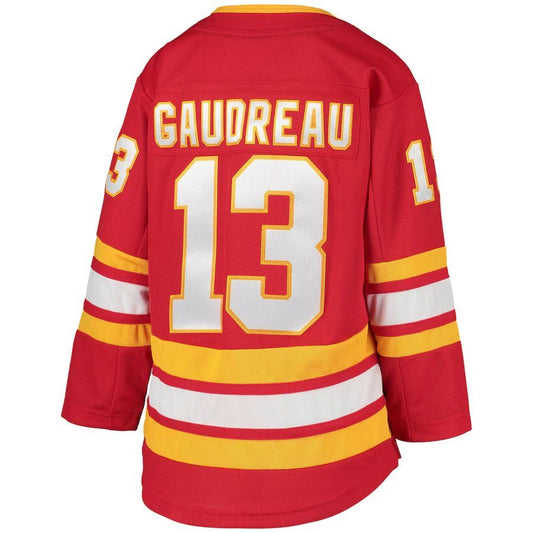 C.Flames #13 Johnny Gaudreau Home Premier Player Jersey Red Stitched American Hockey Jerseys
