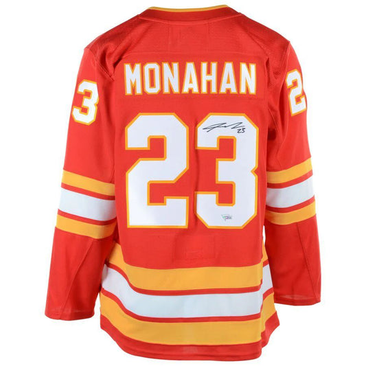 C.Flames #23 Sean Monahan Fanatics Authentic Autographed Alternate Jersey Red Stitched American Hockey Jerseys.
