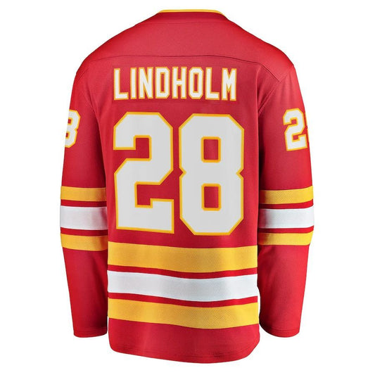 C.Flames #28 Elias Lindholm Fanatics Branded Home Team Breakaway Player Jersey Red Stitched American Hockey Jerseys
