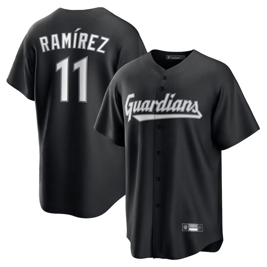 C.Guardians #11 Jose Ram¨ªrez Player Black Lights Out Replica Baseball Jerseys