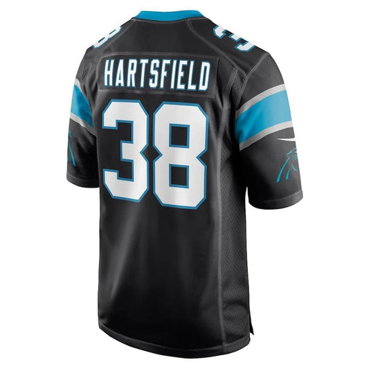 C.Panthers #38 Myles Hartsfield Black Game Player Jersey Stitched American Football Jerseys