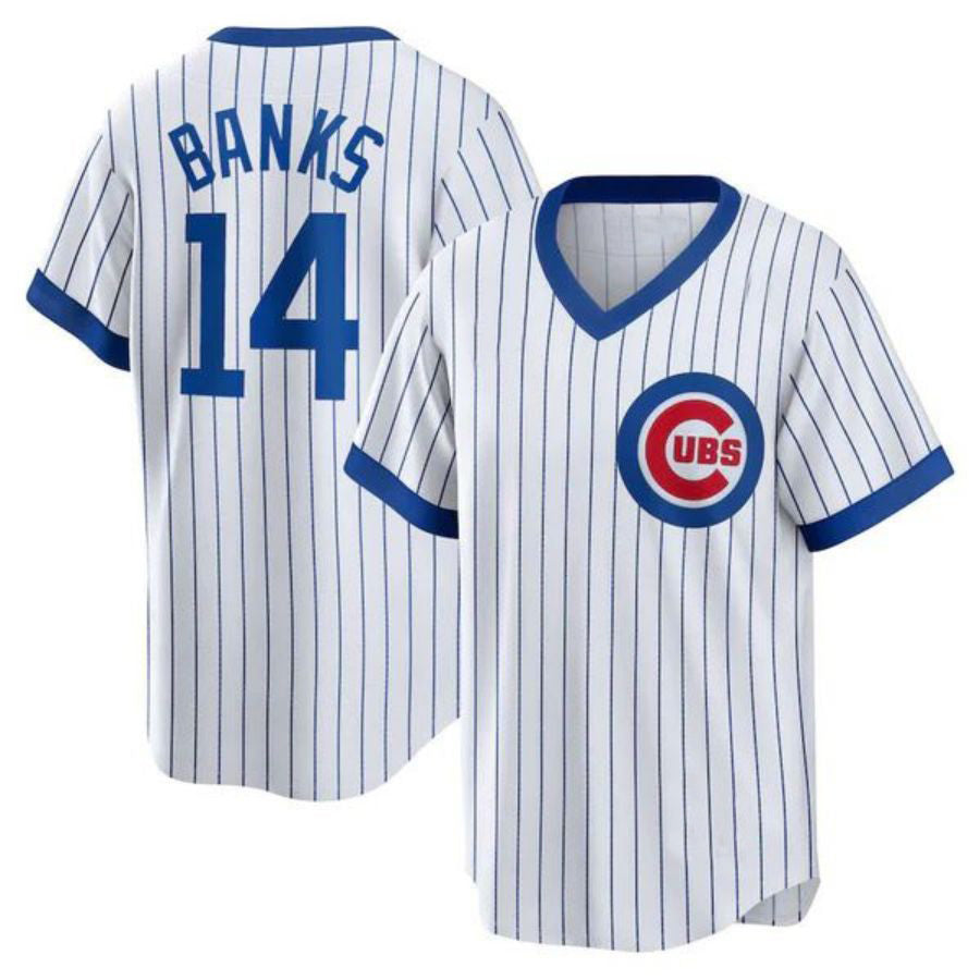 Chicago Cubs #14 Ernie Banks White Home Cooperstown Collection Player Jersey Baseball Jerseys