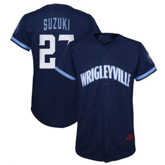 Chicago Cubs #27 Seiya Suzuki Preschool City Connect Script Replica Player Jersey - Navy Baseball Jerseys