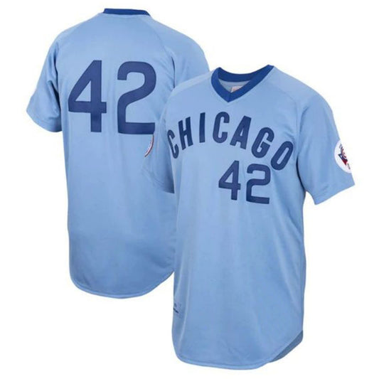 Chicago Cubs #42 Bruce Sutter Mitchell & Ness Road 1976 Cooperstown Collection Authentic Player Jersey - Light Blue Baseball Jerseys