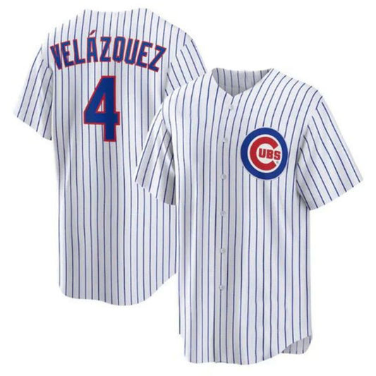 Chicago Cubs #4 Nelson Vel¨¢zquez Home Replica Player Jersey - White Baseball Jerseys