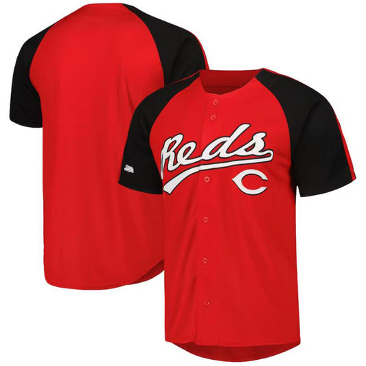 Custom Cincinnati Reds Stitches Red Button-Down Raglan Fashion Baseball Jerseys