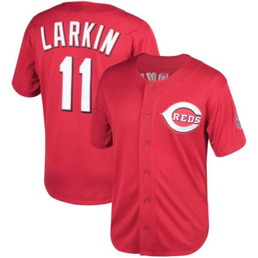 Cincinnati Reds #11 Barry Larkin Mitchell & Ness Red Throwback Cooperstown Mesh Batting Practice Player Jersey Baseball Jerseys