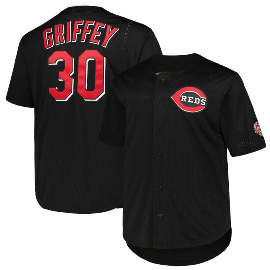 Cincinnati Reds #30 Ken Griffey Jr. Mitchell & Ness Black Big & Tall Cooperstown Collection Batting Practice Replica Player Baseball Jerseys