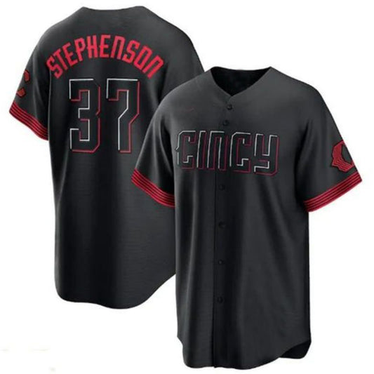 Cincinnati Reds #37 Tyler Stephenson 2023 City Connect Replica Player Jersey - Black Baseball Jerseys