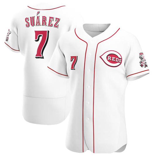 Cincinnati Reds #7 Eugenio Suarez White Home Authentic Player Baseball Jerseys