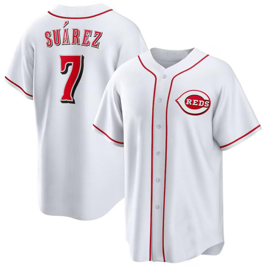 Cincinnati Reds #7 Eugenio Suarez White Home Replica Player Name Jersey