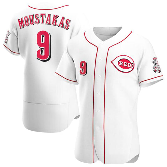 Cincinnati Reds #9 Mike Moustakas White Home Authentic Player Baseball Jerseys