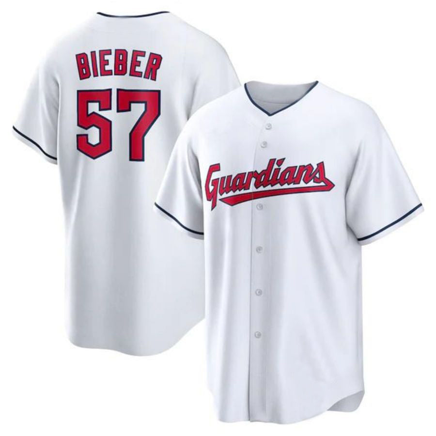 Cleveland Guardians #57 Shane Bieber White Replica Player Jersey Baseball Jerseys