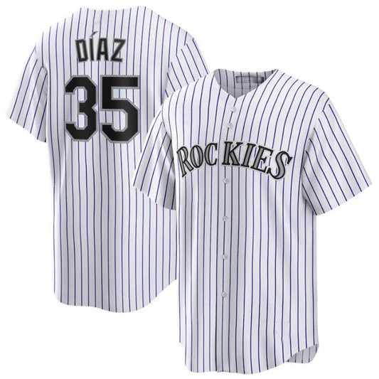 Colorado Rockies #35 Elias Díaz White Home Replica Player Baseball Jerseys