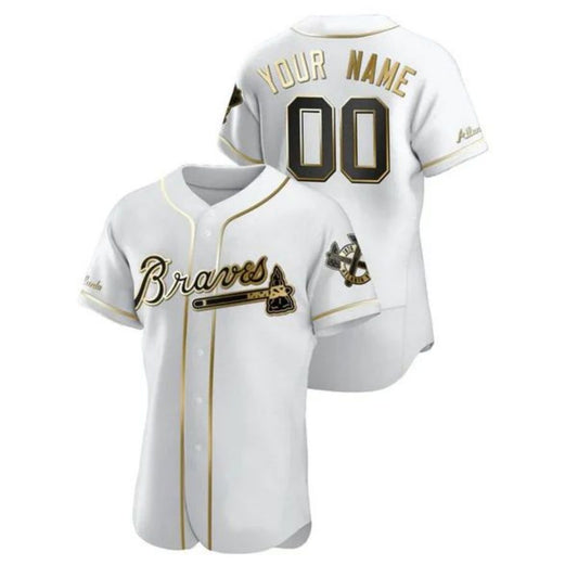 Custom Atlanta Braves Golden Edition White Jersey Birthday gift Stitched Baseball Jerseys