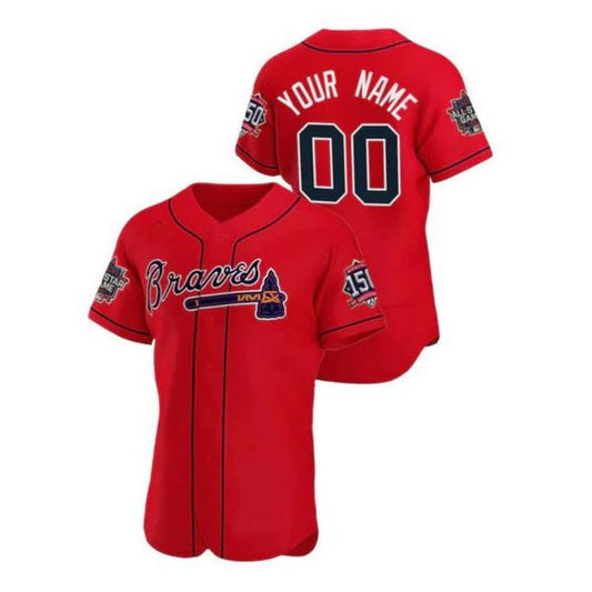 Custom Atlanta Braves Stitched Red Game Patch 2021 All Star 150th Baseball Jerseys