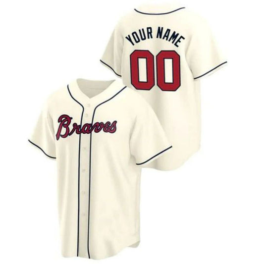 Custom Atlanta Braves #00 Cream Men Youth Women Team Name Number Birthday gift Stitched Baseball Jerseys