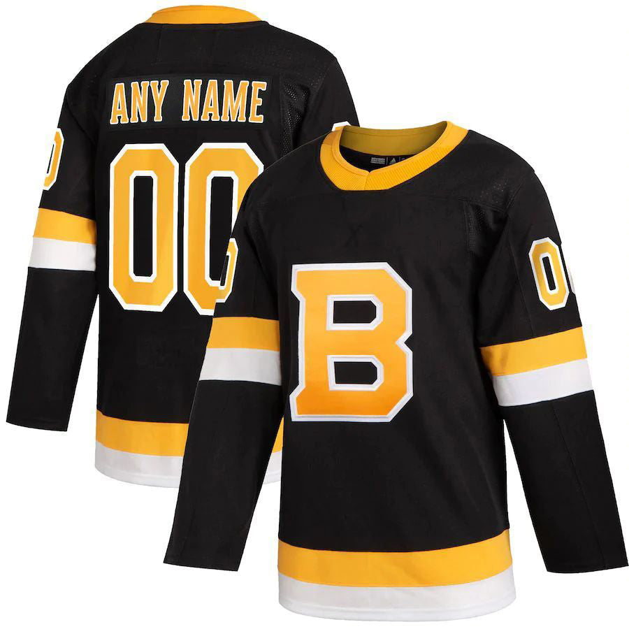 Custom B.Bruins Alternate Authentic Player Jersey Black Stitched American Hockey Jerseys