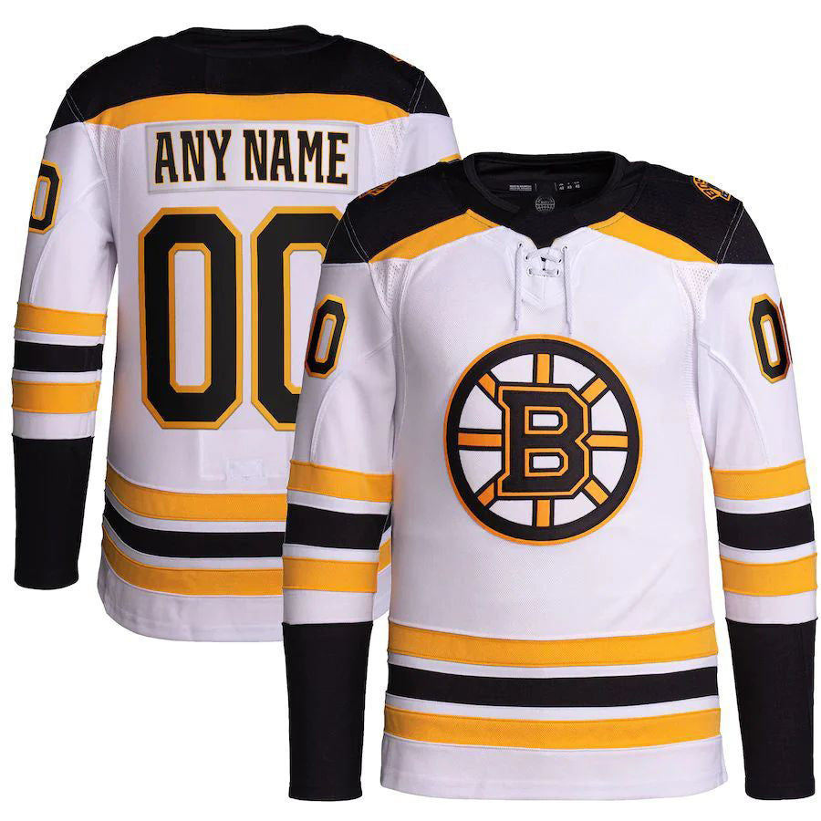 Custom B.Bruins Away Primegreen Authentic Pro Jersey White Stitched American Hockey Jerseys