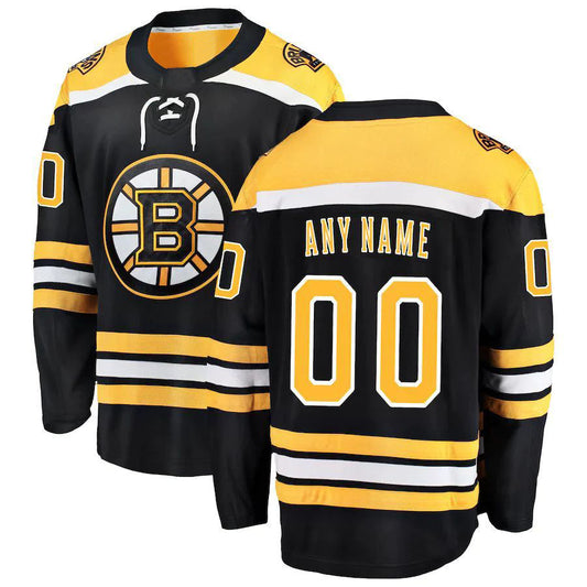 Custom B.Bruins Fanatics Branded Home Breakaway Jersey Black Stitched American Hockey Jerseys