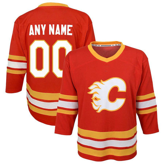 Custom C.Flames Home Replica Red Player Jersey Stitched American Hockey Jerseys