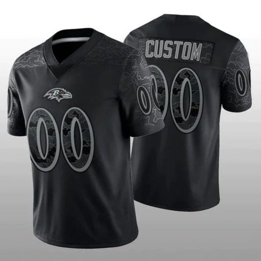 Custom Football B.Ravens Stitched Black RFLCTV Limited Jersey Stitched Football Jerseys