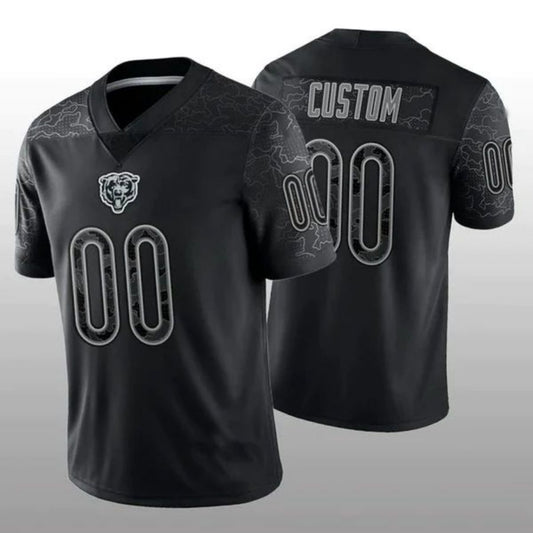 Custom Football C.Bears Stitched Black RFLCTV Limited Jersey Football Jerseys