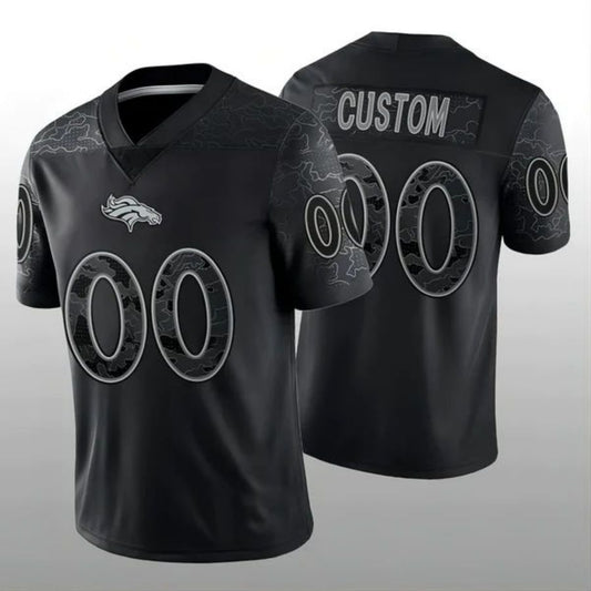 Custom Football D.Broncos Stitched Black RFLCTV Limited Jersey Football Jerseys