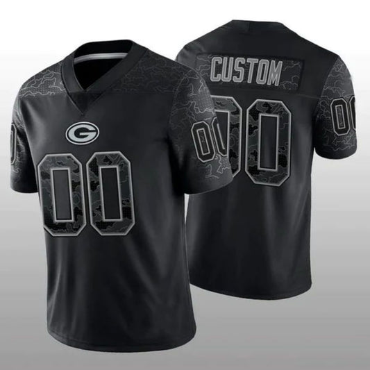 Custom Football GB.Packers Stitched Black RFLCTV Limited Jersey Football Jerseys