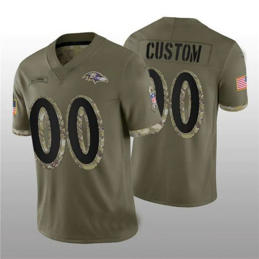 Custom Football Jerseys B.Ravens ACTIVE PLAYER 2022 Olive Salute To Service Limited American Stitched Jerseys
