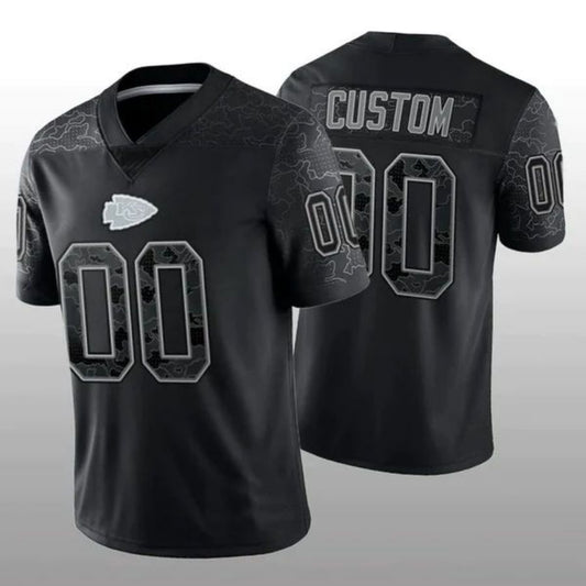 Custom Football KC.Chiefs Stitched Black RFLCTV Limited Jersey Football Jerseys