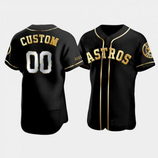 Custom Houston Astros Black Golden Edition Jersey Stitched Baseball Jerseys