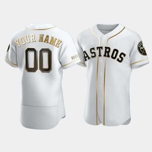 Custom Houston Astros Men's Baseball Golden Edition Jerseys Stitched Letter And Numbers Birthday Gift