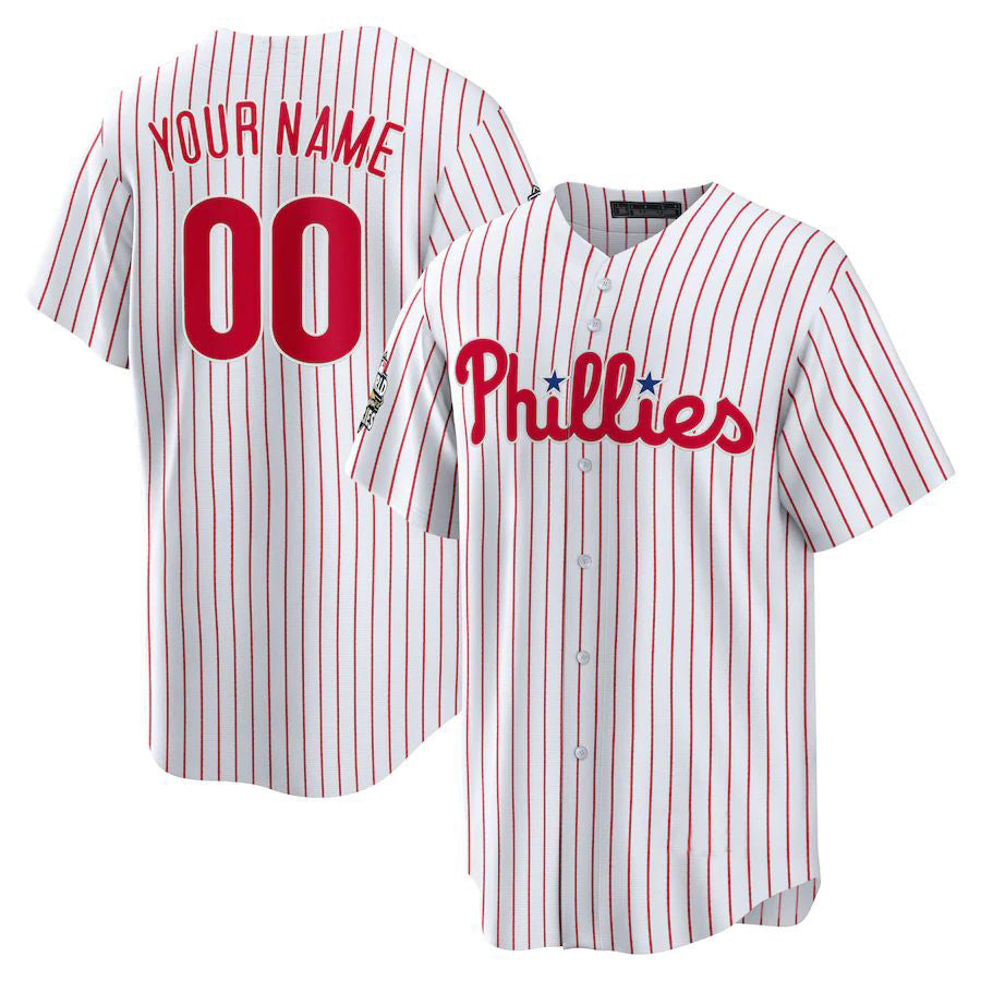 Custom Philadelphia Phillies White-Red 2022 World Series Home Custom Game Replica Jersey